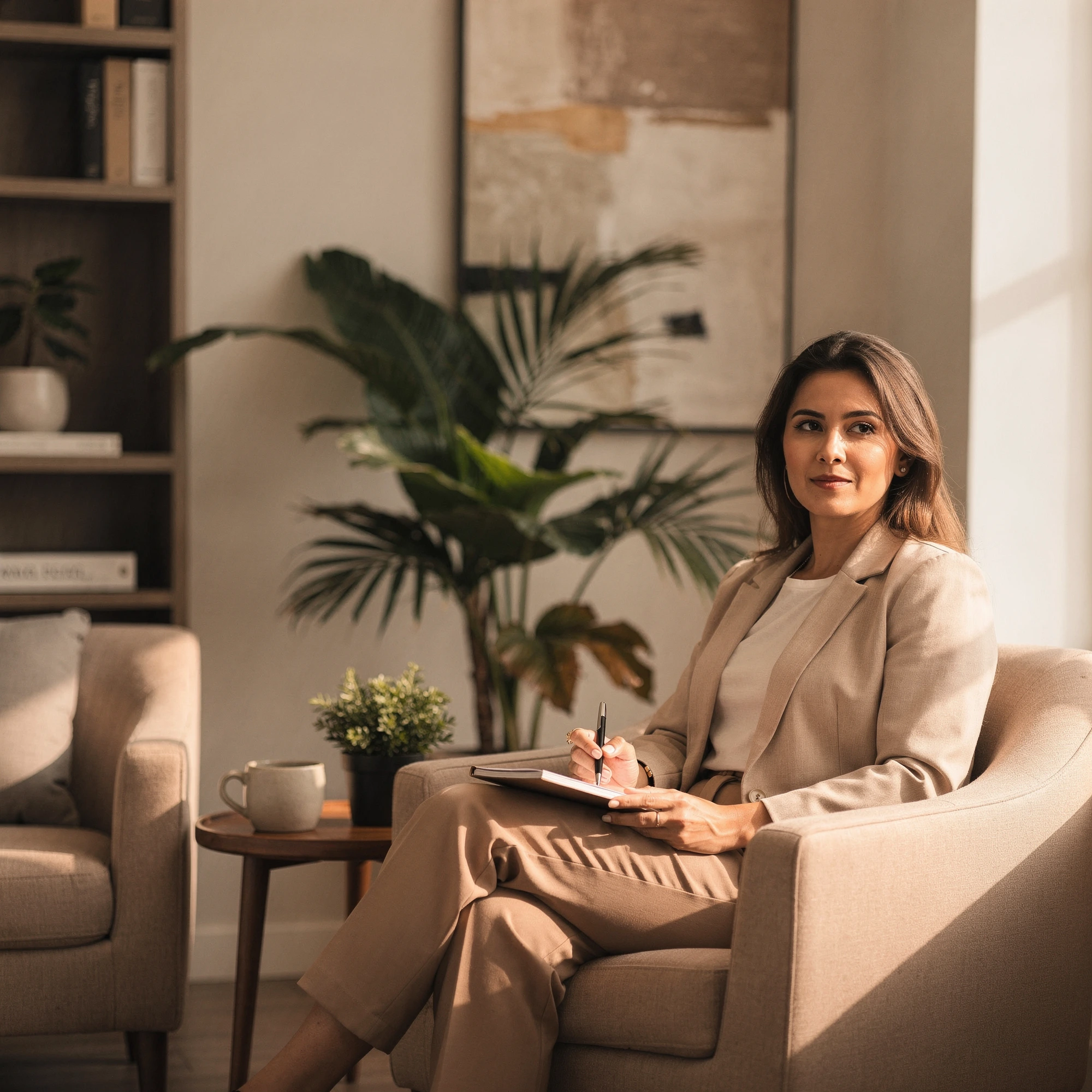 Psychiatrist in Tarzana, CA – client seated in a welcoming therapy office at Uriel Behavioral Wellness